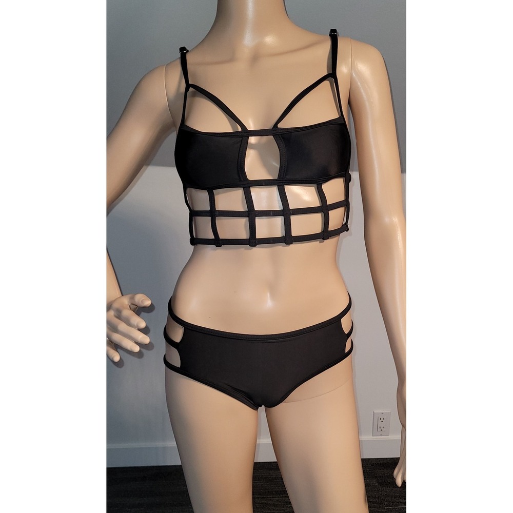 Women's Black Lined Sexy Bikini Adjustable Straps ‎ Small  SL4969-1